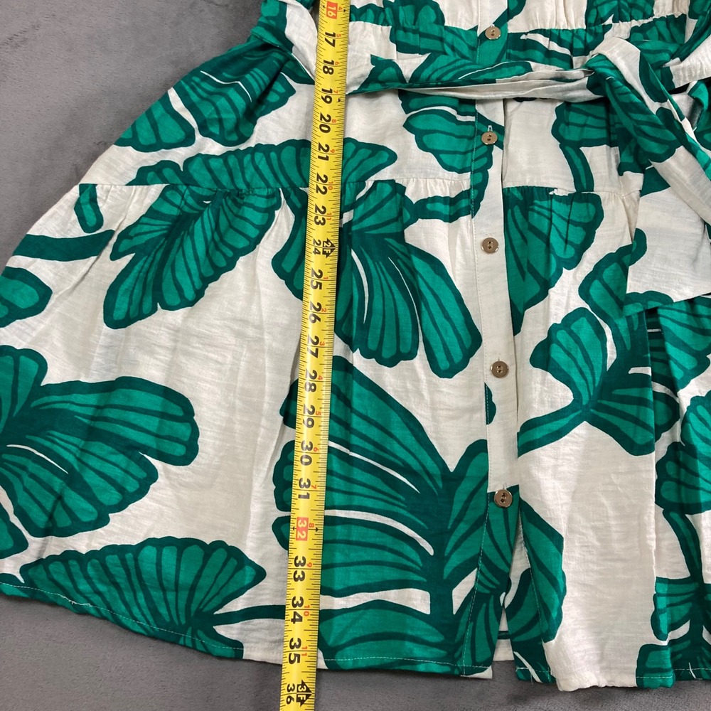 Nine West Womens Green Tropical Leaf Print Button Front Tiered Dress Large L - Picture 7 of 8